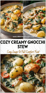 Bowl of creamy chicken and gnocchi stew with spinach and herbs, a comforting Homemade Gnocchi dish.